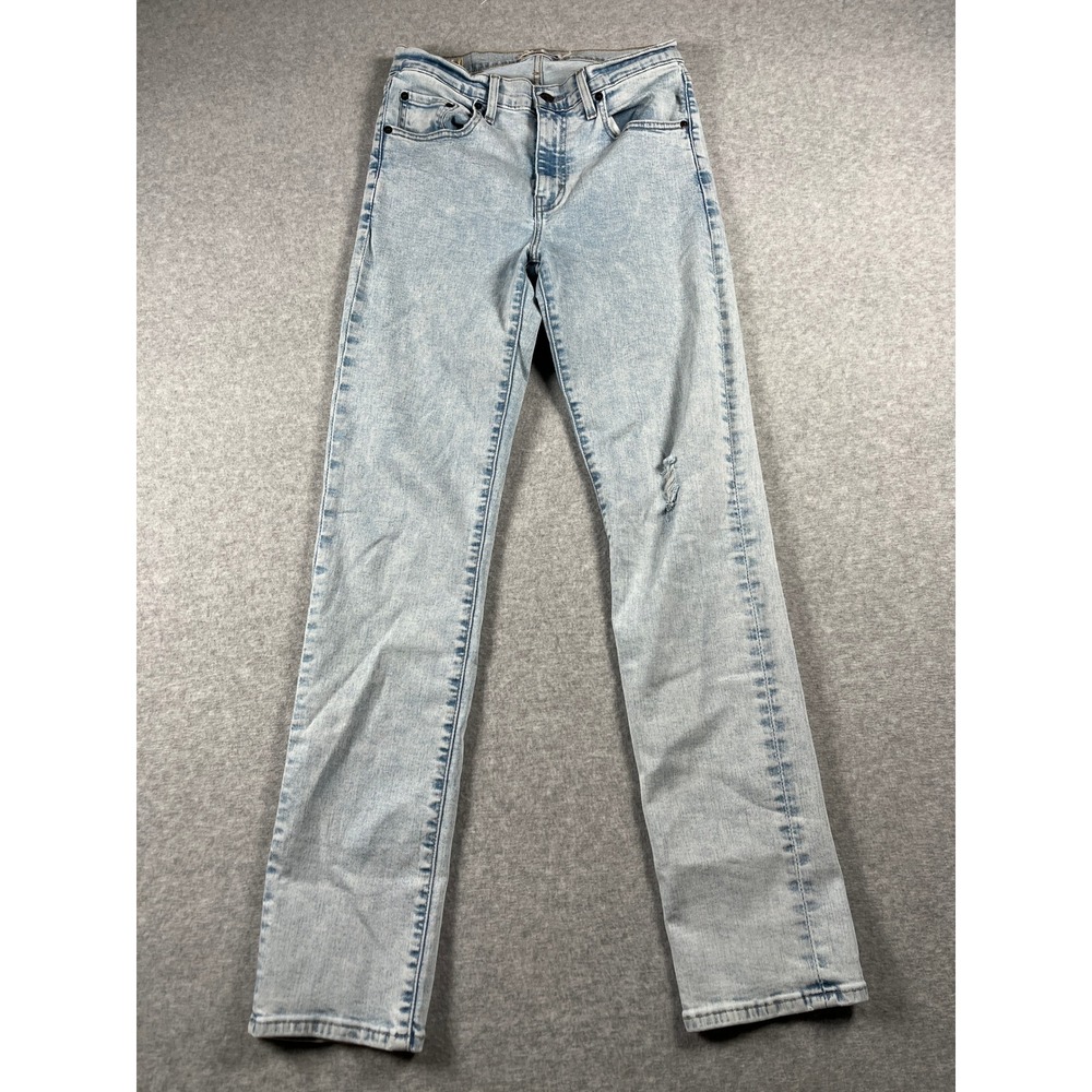 Levis 724 High Rise Straight Leg Jeans Women 29 Blue Light Wash Distressed Denim